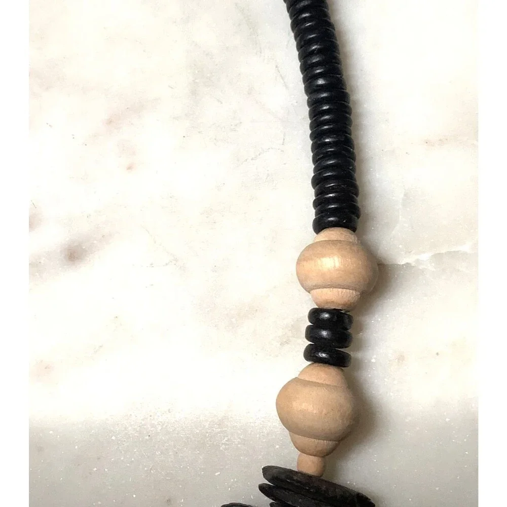 Vintage Wooden Necklace Chunky Statement Wood Bead Brown Natural Earthy Boho 24